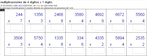 Tablas de multiplicar y multiplicaciones de 1 cifras por varias