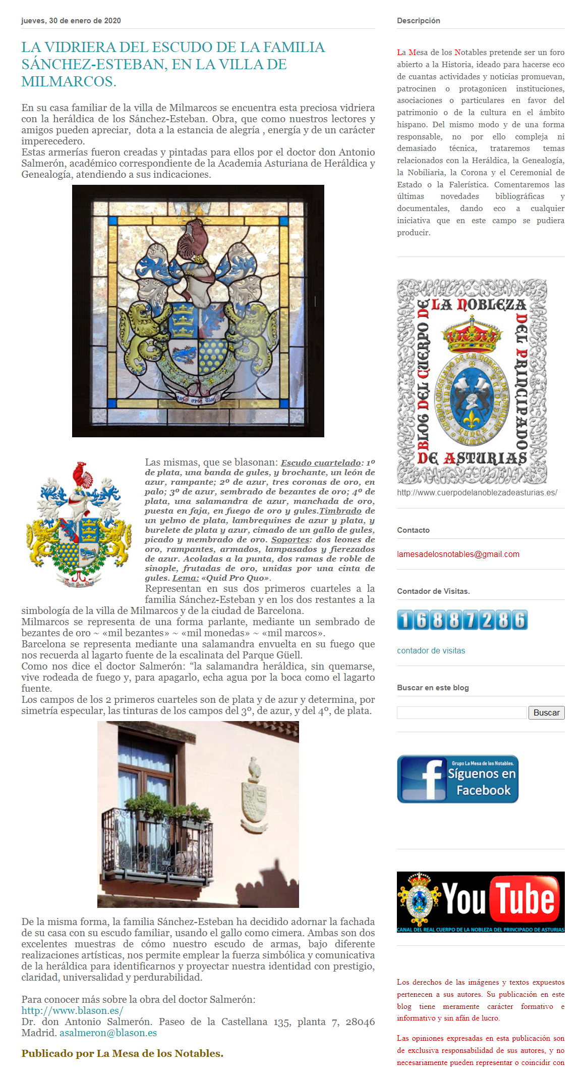 La vidriera del escudo de la familia Snchez-Esteban en la villa de Milmarcos