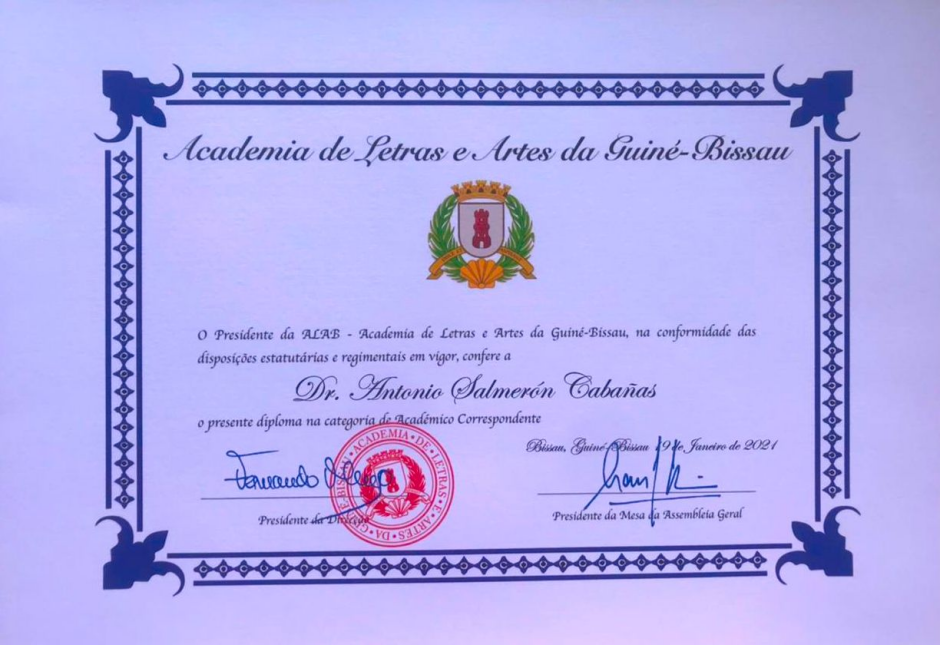 Acadmico correspodiente de la Academia de Letras e Artes da Guin-Bissau
