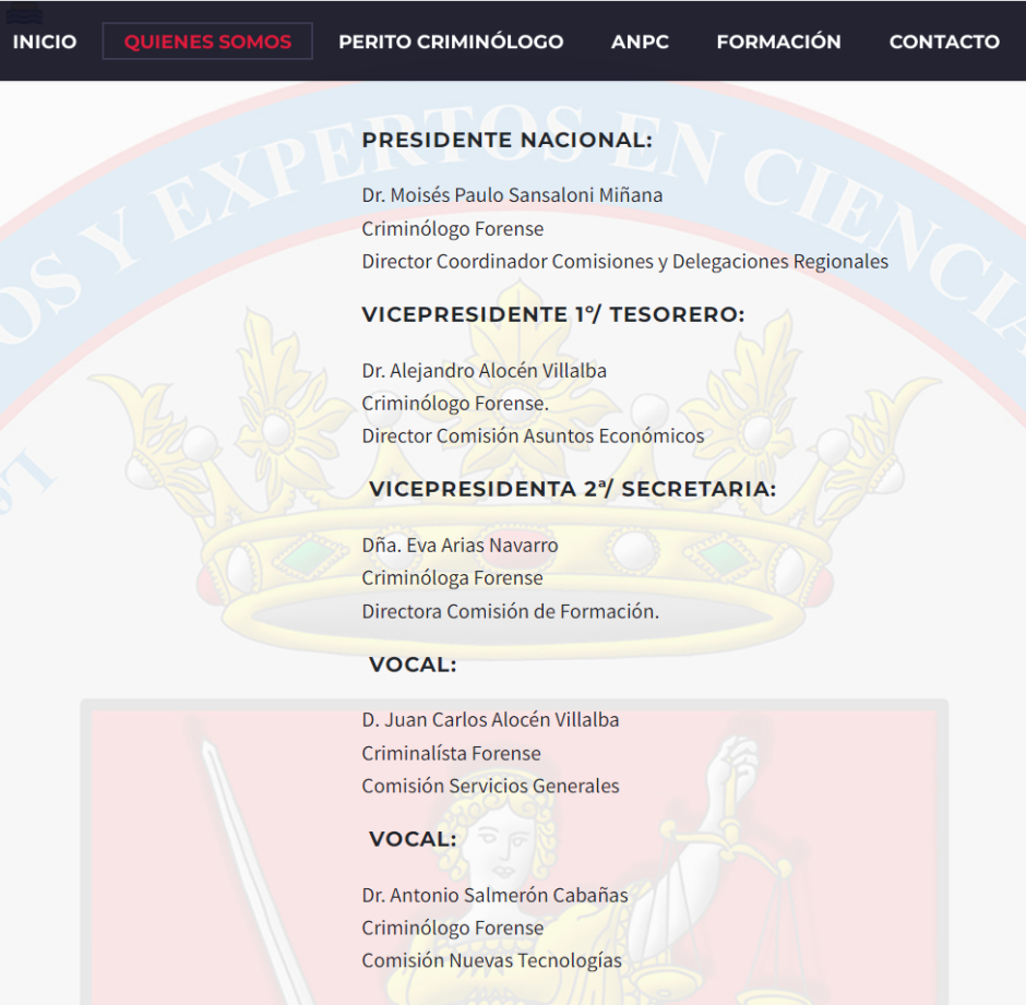 Junta de gobierno de la Asociacin Nacional de Peritos Criminlogos y Expertos en Ciencias Periciales para los Tribunales de Justicia