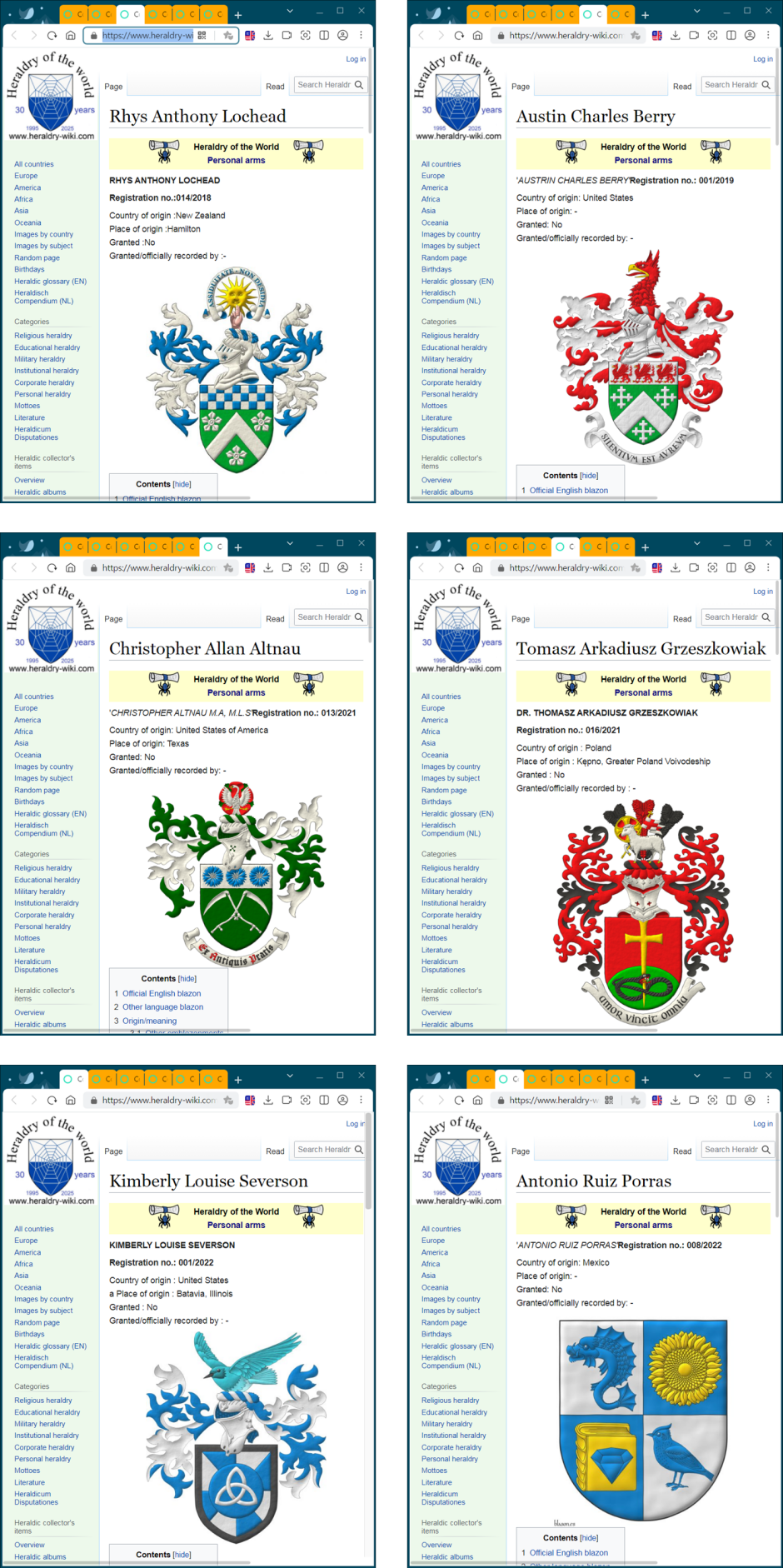 6 escudos de armas en Heraldry of the World, 2018-2022