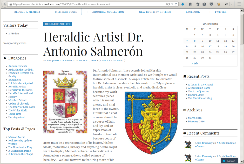 Heraldic Artist Dr. Antonio Salmeron on Heralds International